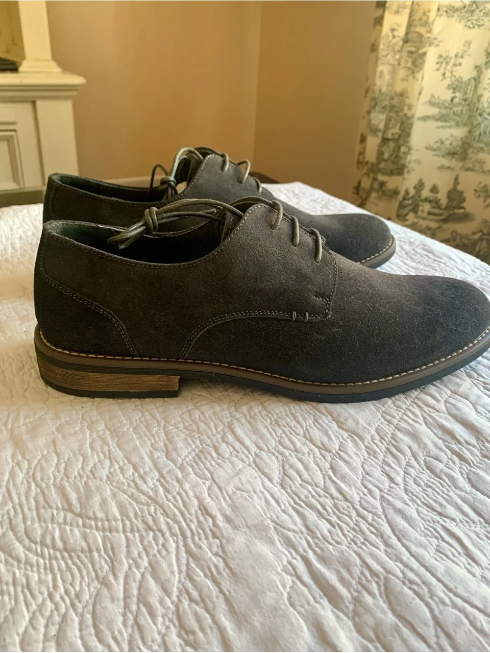 Bruno Marc Grey Suede Oxford Lace-Up Shoes